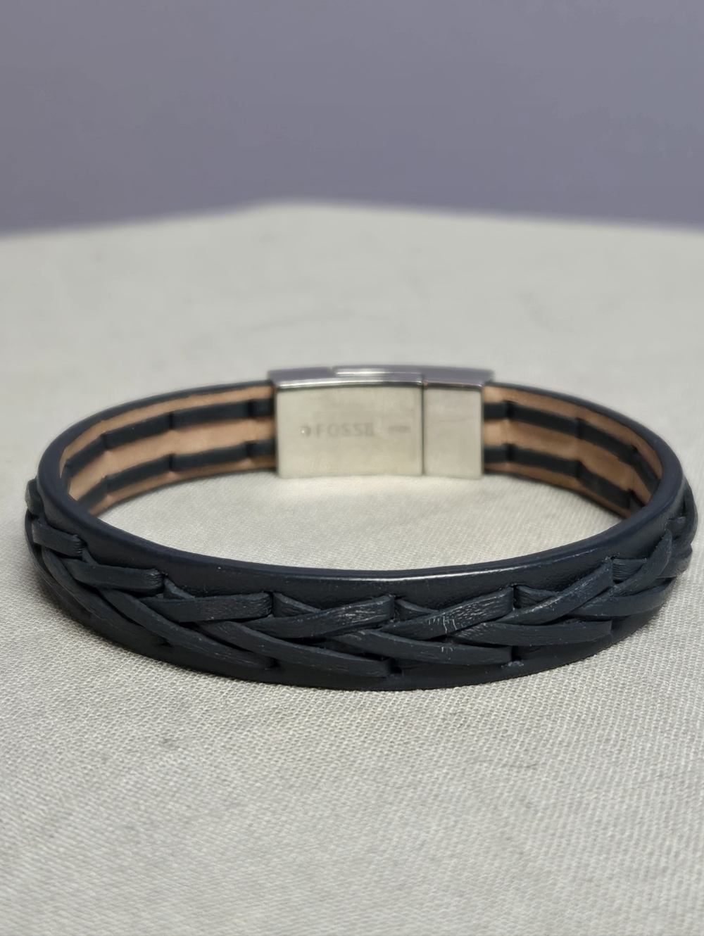 (3 for $10!) Fossil Navy Blue Braided Leather Bracelet with Silver Clasp